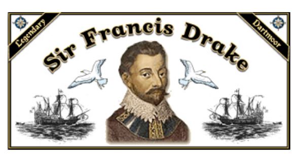 Retrato de Drake con dos galeones en la lejanía